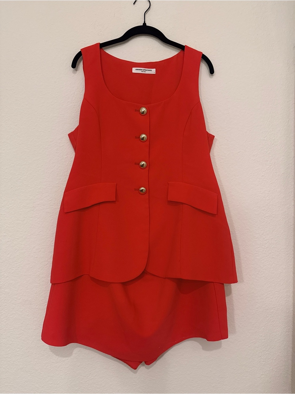 Amanda Uprichard Bright Red Sleeveless Button Front Dress Set